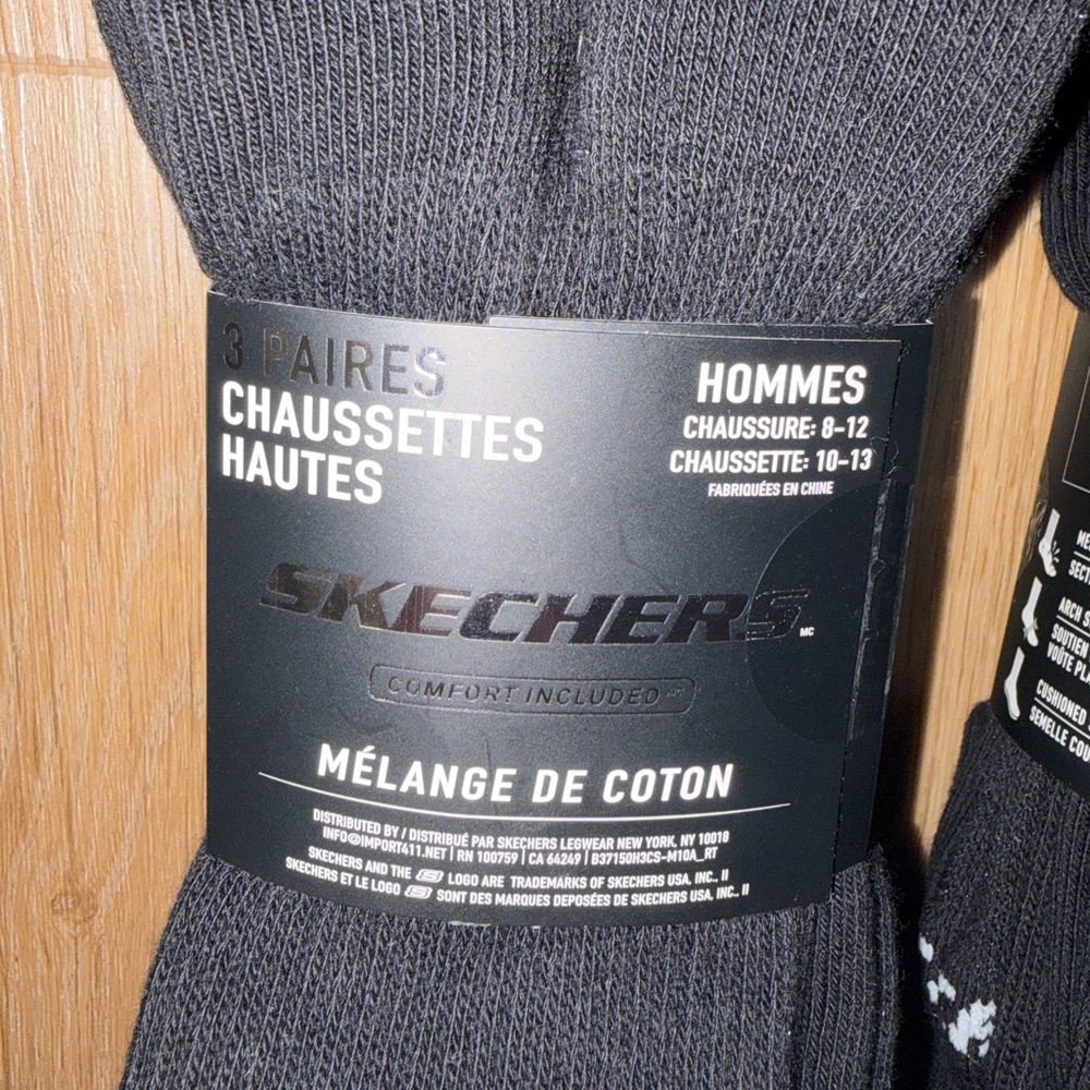 2 Skechers 3 Pack Men's Black Crew Socks Size 10-13 Cotton Blend New - Picture 2 of 6